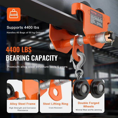 2T-K - 4400 lbs Adjustable Push Beam Trolley with Dual Wheels