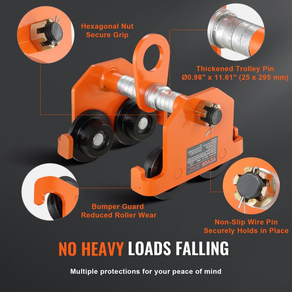 2T-K - 4400 lbs Adjustable Push Beam Trolley with Dual Wheels