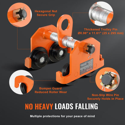 2T-K - 4400 lbs Adjustable Push Beam Trolley with Dual Wheels