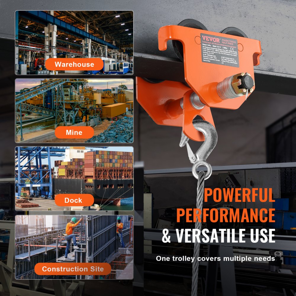 3T-K - VEVOR 6600 lbs Adjustable I-Beam Trolley with Dual Axle Wheels