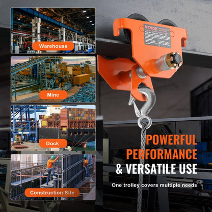 3T-K - VEVOR 6600 lbs Adjustable I-Beam Trolley with Dual Axle Wheels