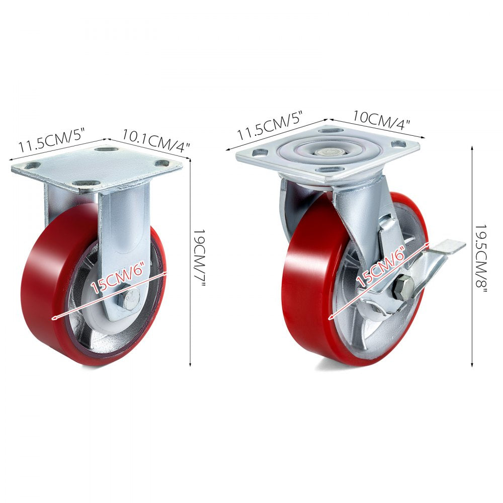 010941842873 - Heavy-Duty 6" Caster Wheels - 1000LBS Capacity, Non-Marking Rubber