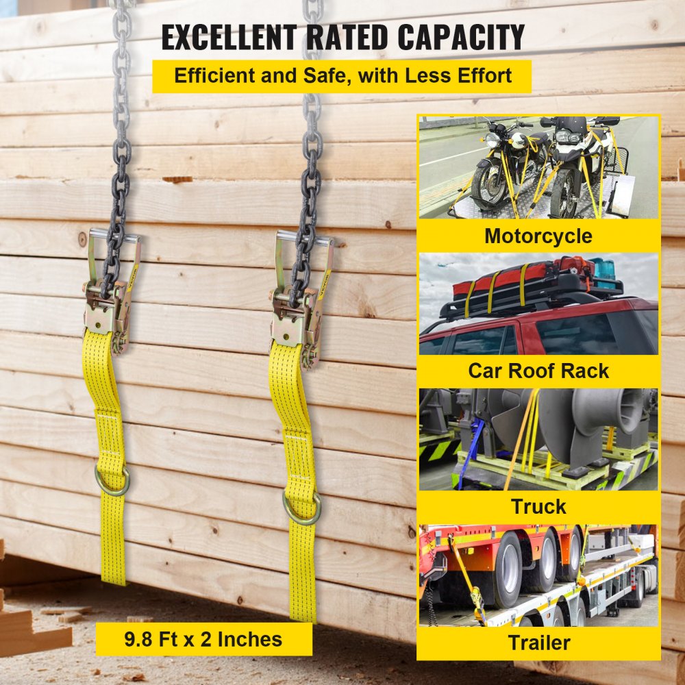 QZ-10201 - 2" x 9.8' Premium Ratchet Tie Down Strap, 5000lbs Limit