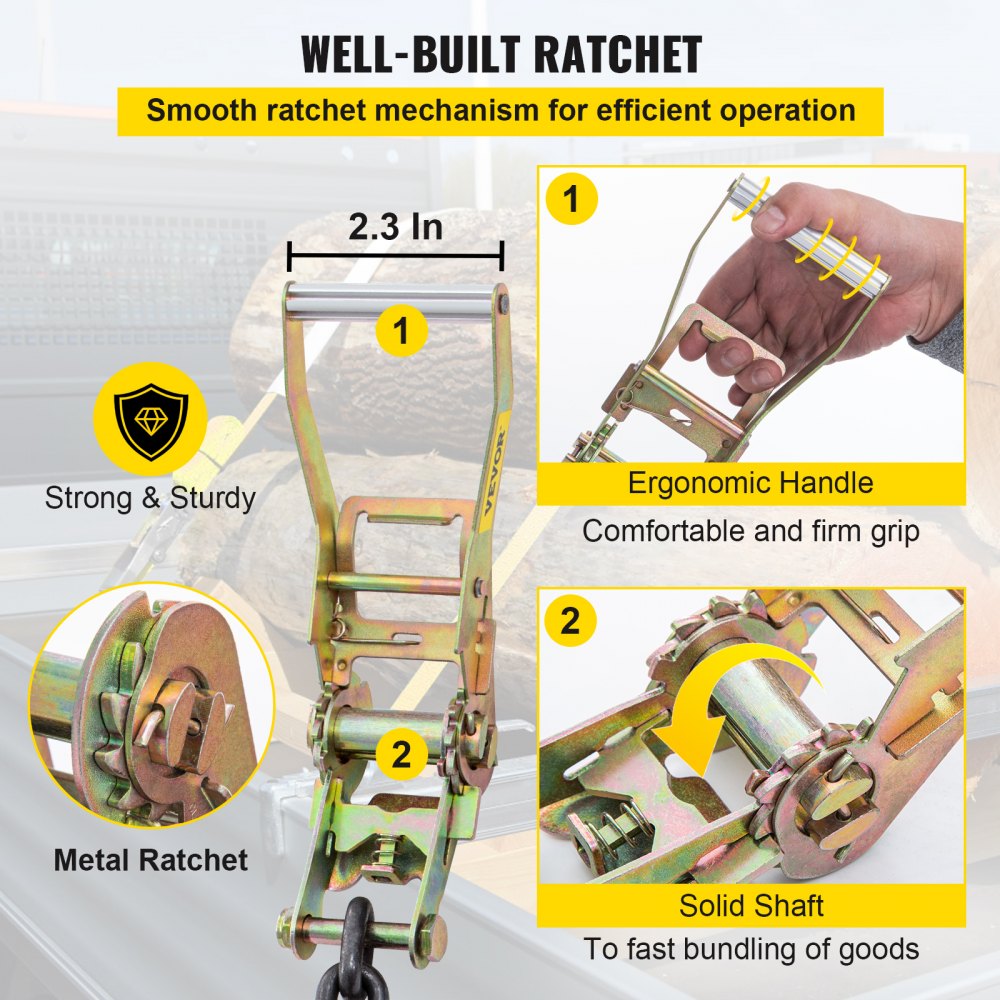 QZ-10201 - 2" x 9.8' Premium Ratchet Tie Down Strap, 5000lbs Limit