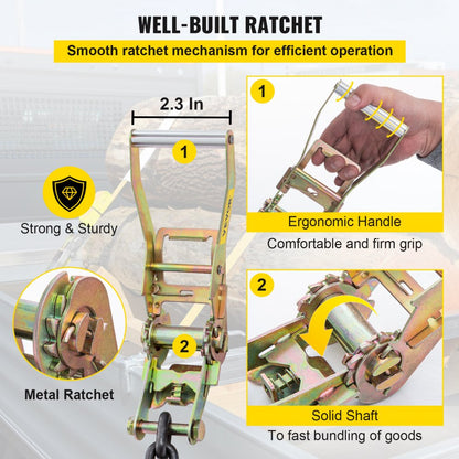 QZ-10201 - 2" x 9.8' Premium Ratchet Tie Down Strap, 5000lbs Limit