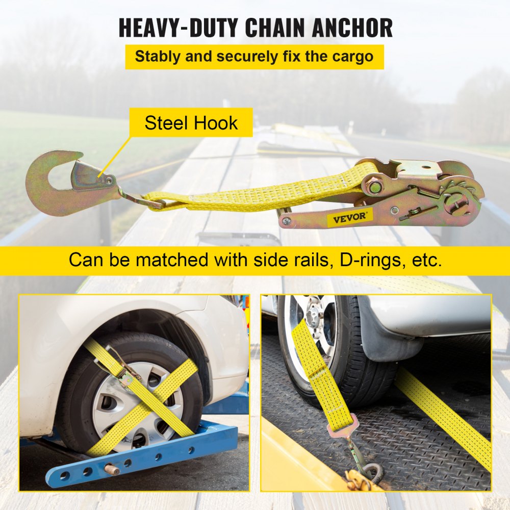 QZ-10101 - 2" x 15.6' Heavy-Duty Ratchet Straps for Secure Cargo