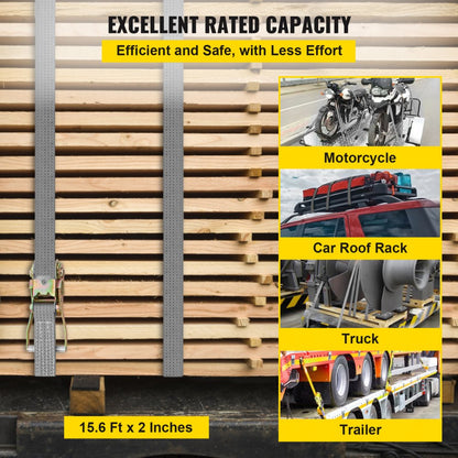 QZ-10104 - 2" x 15.6' Heavy Duty Ratchet Tie Down Straps