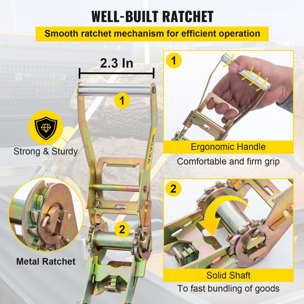 QZ-10104 - 2" x 15.6' Heavy Duty Ratchet Tie Down Straps