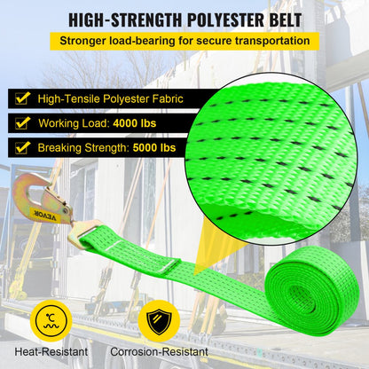 QZ-10102 - Heavy Duty 2" x 15.6' Ratchet Straps for Secure Cargo Transport