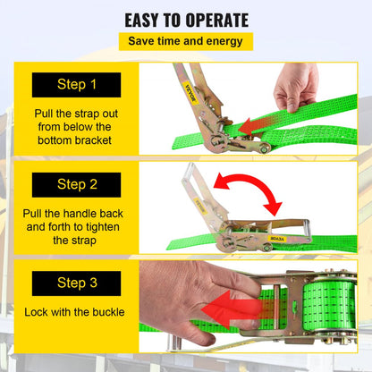 QZ-10102 - Heavy Duty 2" x 15.6' Ratchet Straps for Secure Cargo Transport