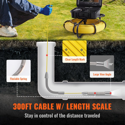 010963382886 - 9-Inch Waterproof Sewer Camera with 300ft Cable & LED Lights