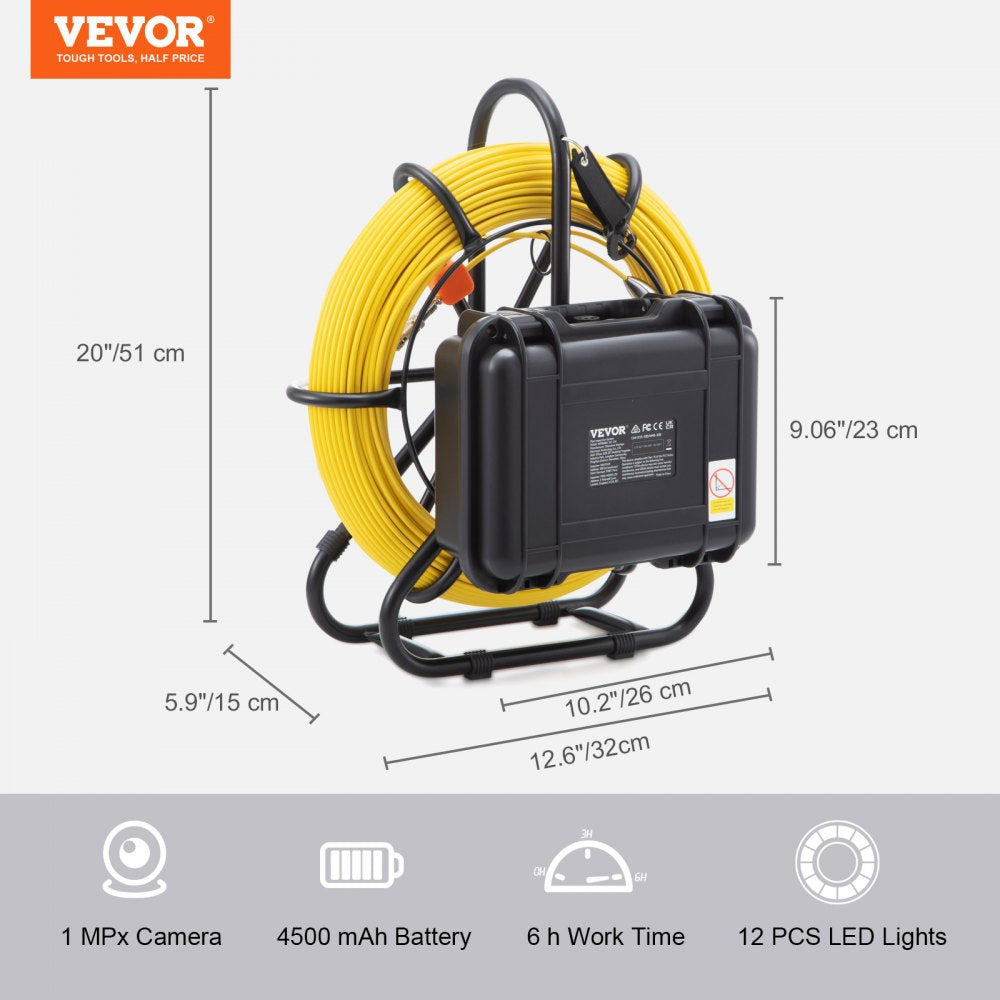 010963382886 - 9-Inch Waterproof Sewer Camera with 300ft Cable & LED Lights