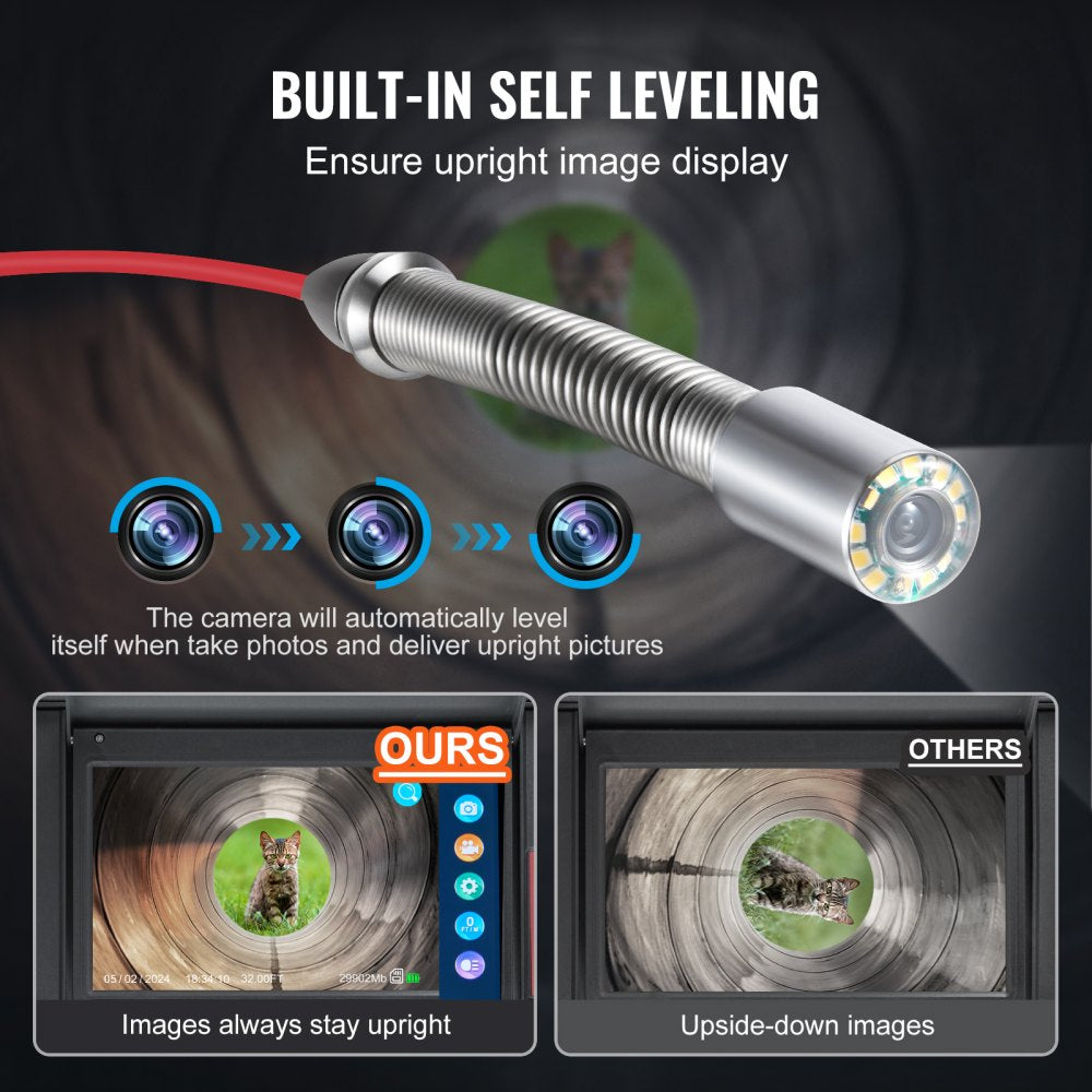 WP9612FT - 165FT Self-Leveling Sewer Camera with 10.1" Touchscreen & 12 LED Lights