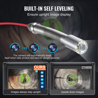 WP9612FT - 165FT Self-Leveling Sewer Camera with 10.1" Touchscreen & 12 LED Lights