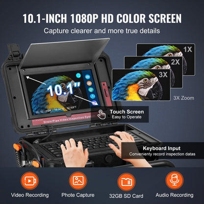 WP9612FT - 165FT Self-Leveling Sewer Camera with 10.1" Touchscreen & 12 LED Lights