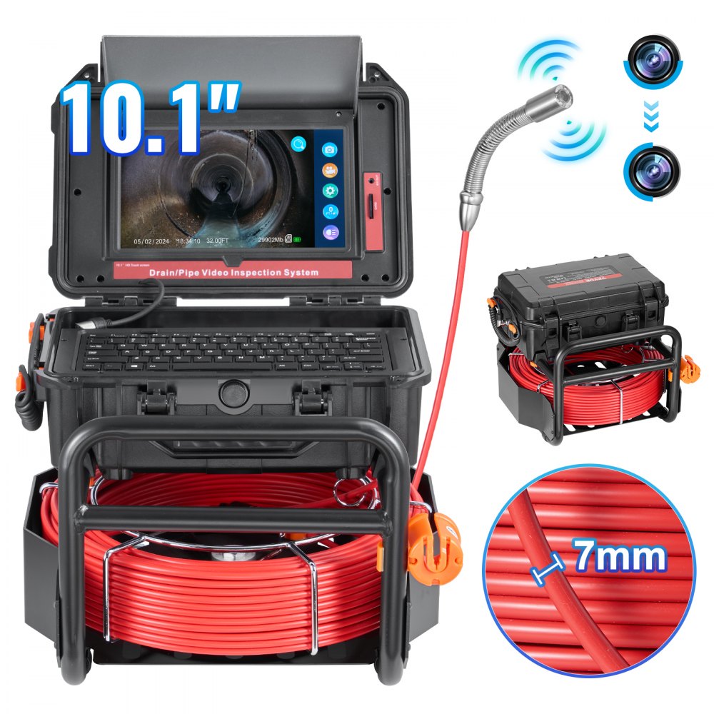 WP9612FT - 165FT Self-Leveling Sewer Camera with 10.1" Touchscreen & 12 LED Lights