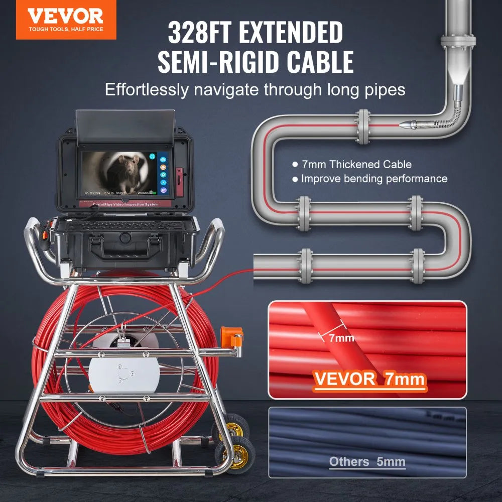 WP9613FT - 328FT Self-Leveling Sewer Camera with 10.1" Touchscreen & 512Hz Transmitter
