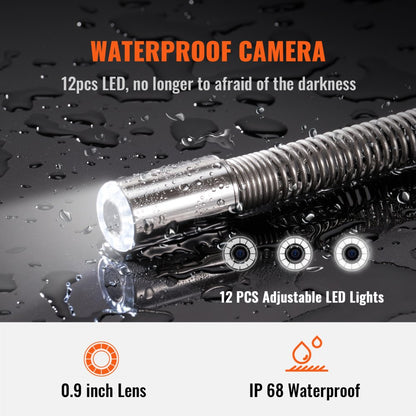 010469962801 - 9" VEVOR Sewer Camera with 720p Screen & DVR Function