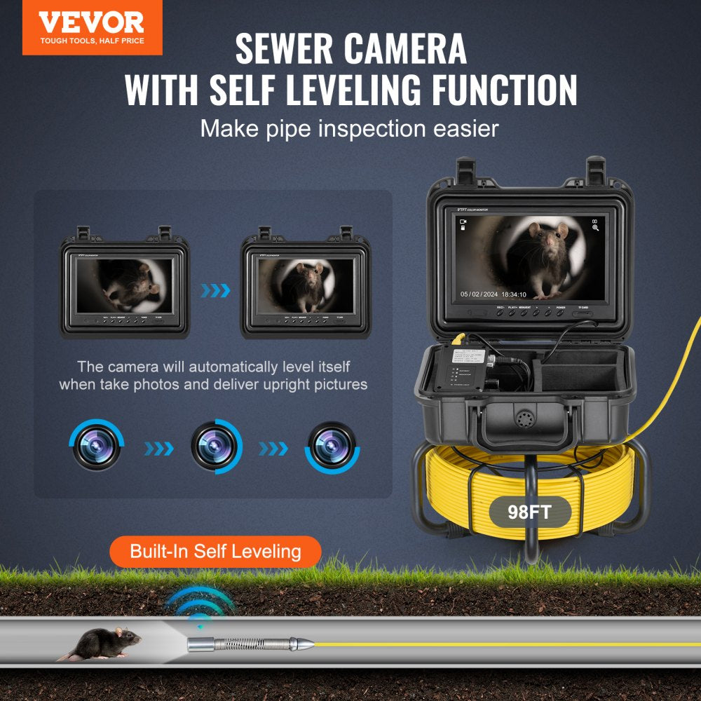 WP9608F - 98FT Self-Leveling Sewer Camera with 9" HD Screen & 36X Zoom