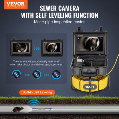 WP9608F - 165FT VEVOR Self-Leveling Sewer Camera with 9" HD Screen