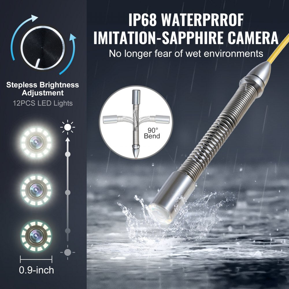 WP9608F - 165FT VEVOR Self-Leveling Sewer Camera with 9" HD Screen
