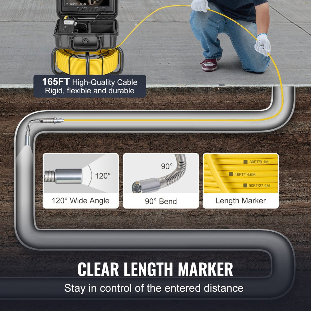 WP9608F - 165FT VEVOR Self-Leveling Sewer Camera with 9" HD Screen