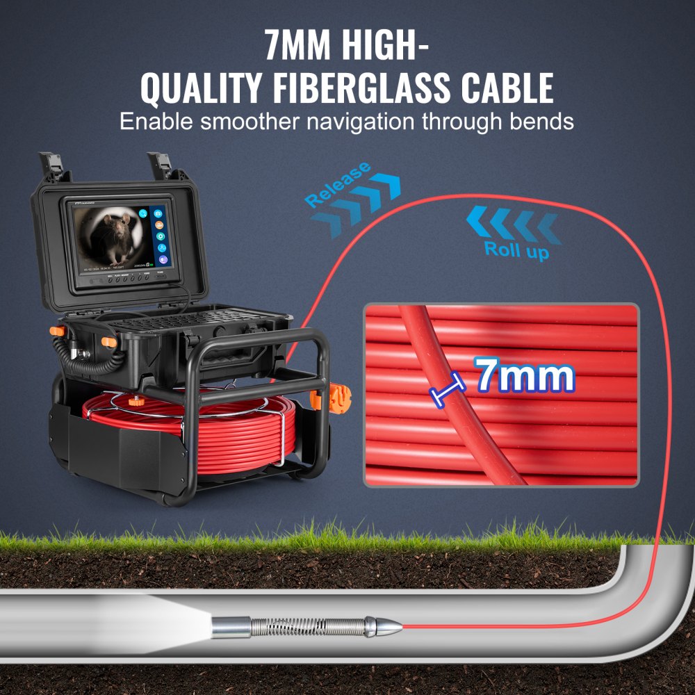 WP9612FT - 165FT Self-Leveling Sewer Camera with 9" HD Screen and 512Hz Transmitter