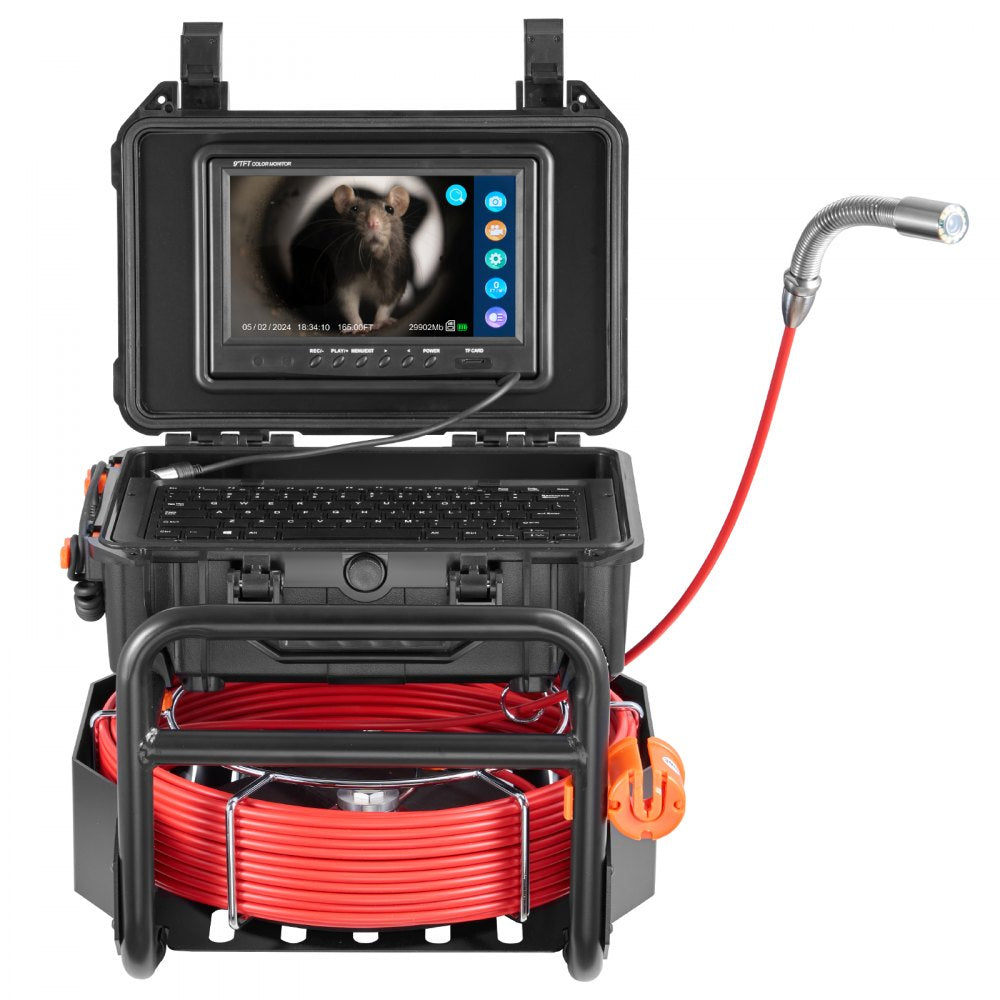 WP9612FT - 165FT Self-Leveling Sewer Camera with 9" HD Screen and 512Hz Transmitter