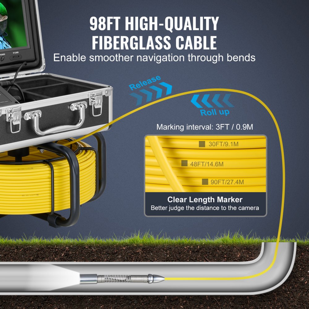 WP9608FTR - 98FT Sewer Camera with 9" HD Screen & Locator