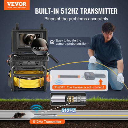 WP9612FT - 230FT Self-Leveling Sewer Camera with 9" HD Screen