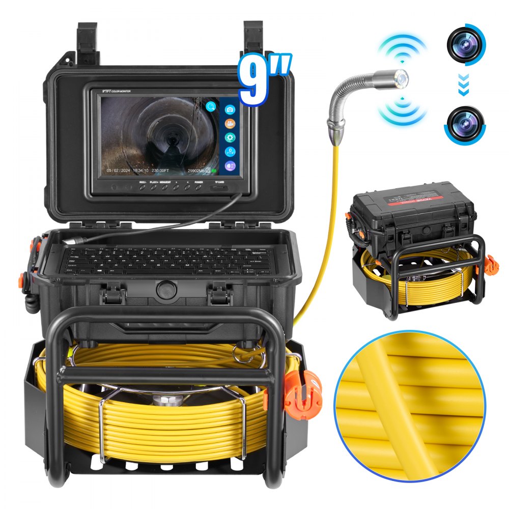 WP9612FT - 230FT Self-Leveling Sewer Camera with 9" HD Screen