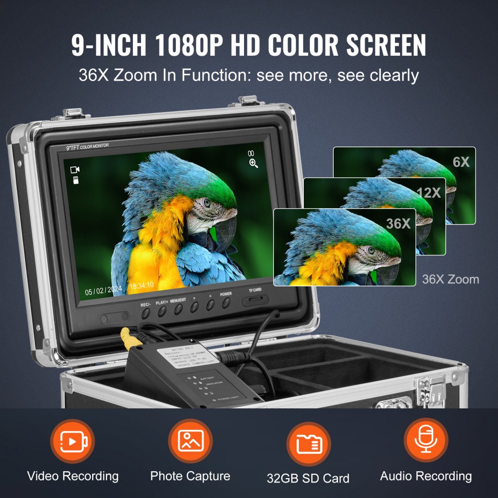 WP9608FTR - 165FT Self-Leveling Sewer Camera with 9" HD Screen & 512Hz Locator