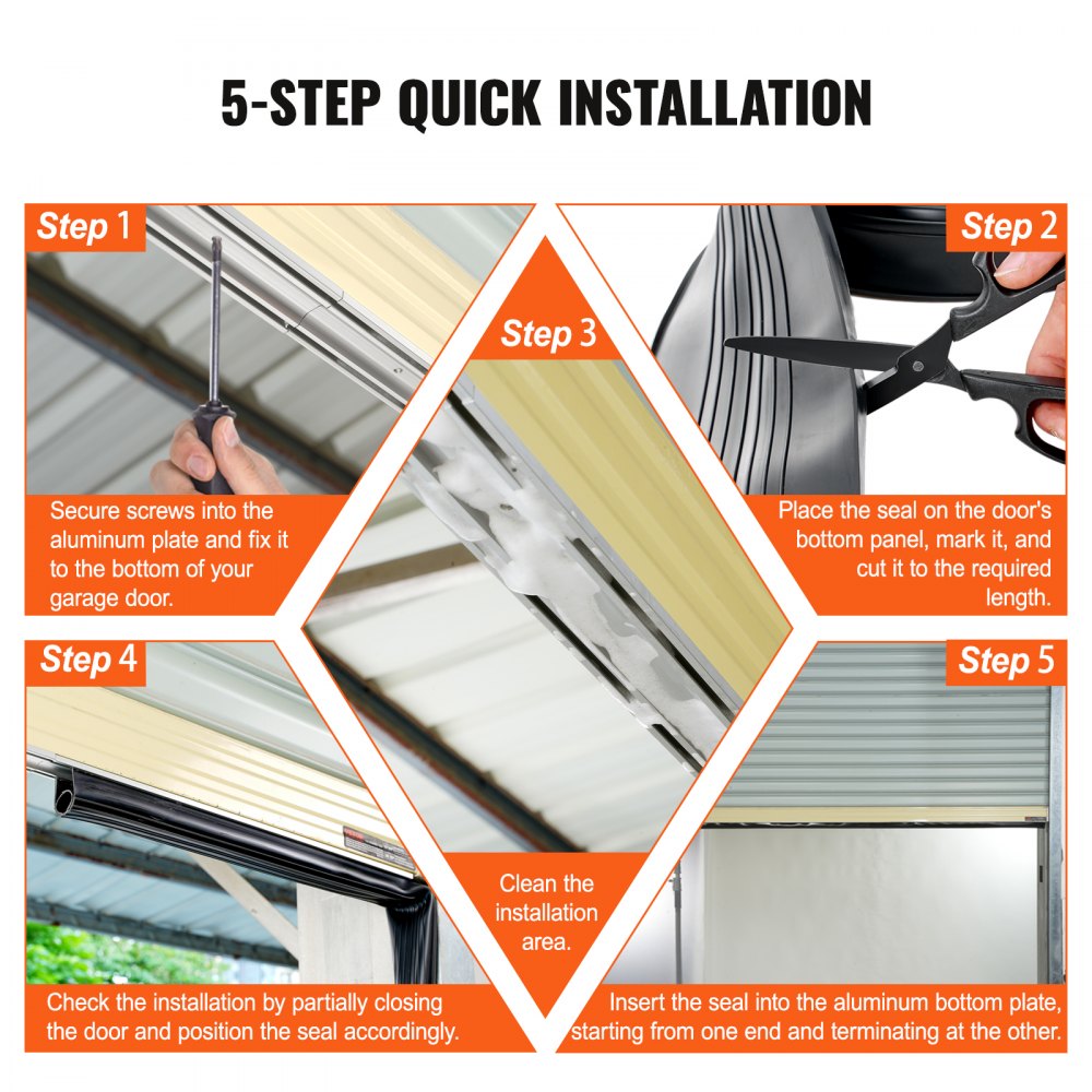 JN-16FT-AL - 16ft Durable Rubber Garage Door Seal with Insulation & O-ring