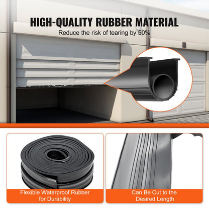 JN-20FT - 20ft Durable Rubber Garage Door Seal with U-shaped & O-ring Design