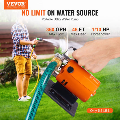 PAS-30A - High Flow 360 GPH Water Transfer Pump with 6ft Hose