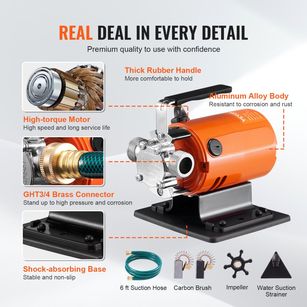 PAS-30A - High Flow 360 GPH Water Transfer Pump with 6ft Hose