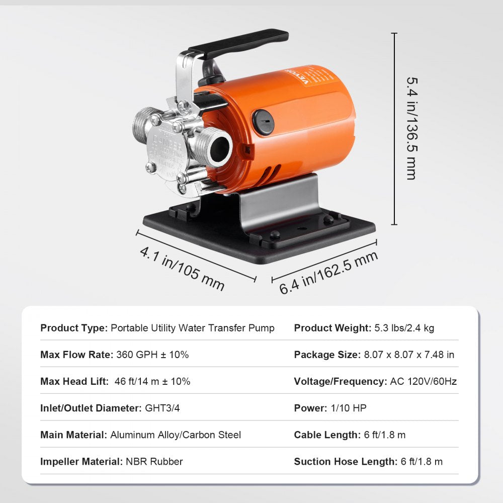PAS-30A - High Flow 360 GPH Water Transfer Pump with 6ft Hose ...