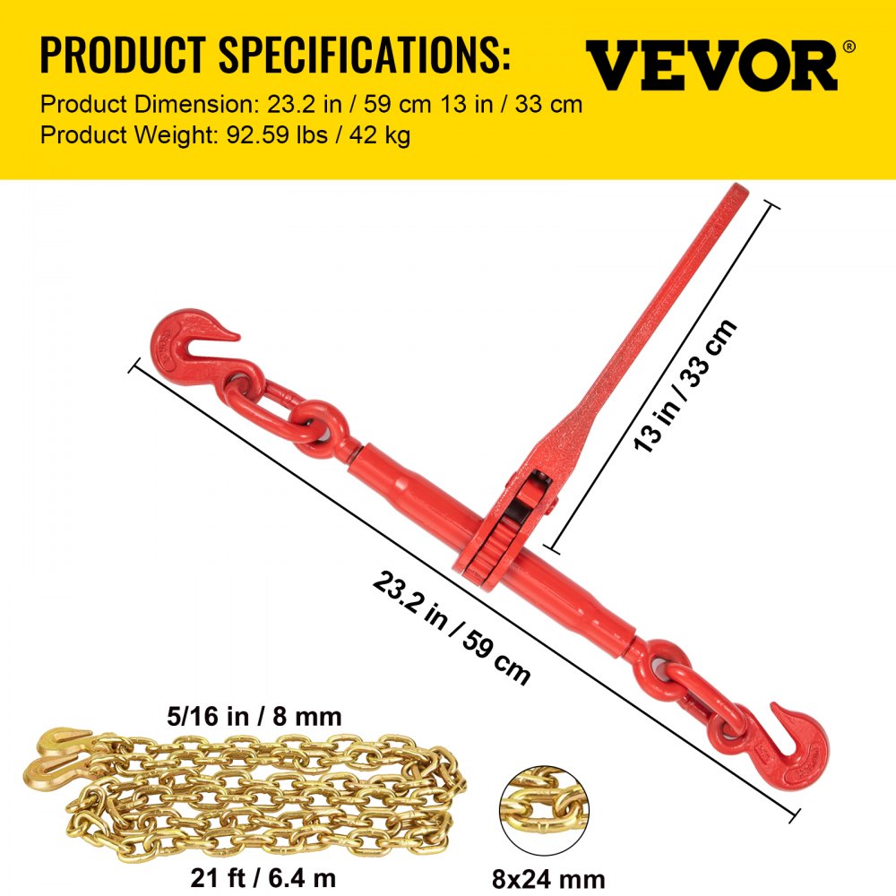 VV-RB-4C - Heavy-Duty 5400 lb Chain Load Binder with G80 Hooks