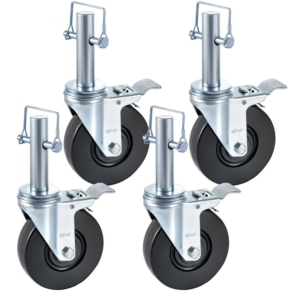 010374936492 - 5'' Heavy-Duty Rubber Scaffolding Wheels with Locking Casters