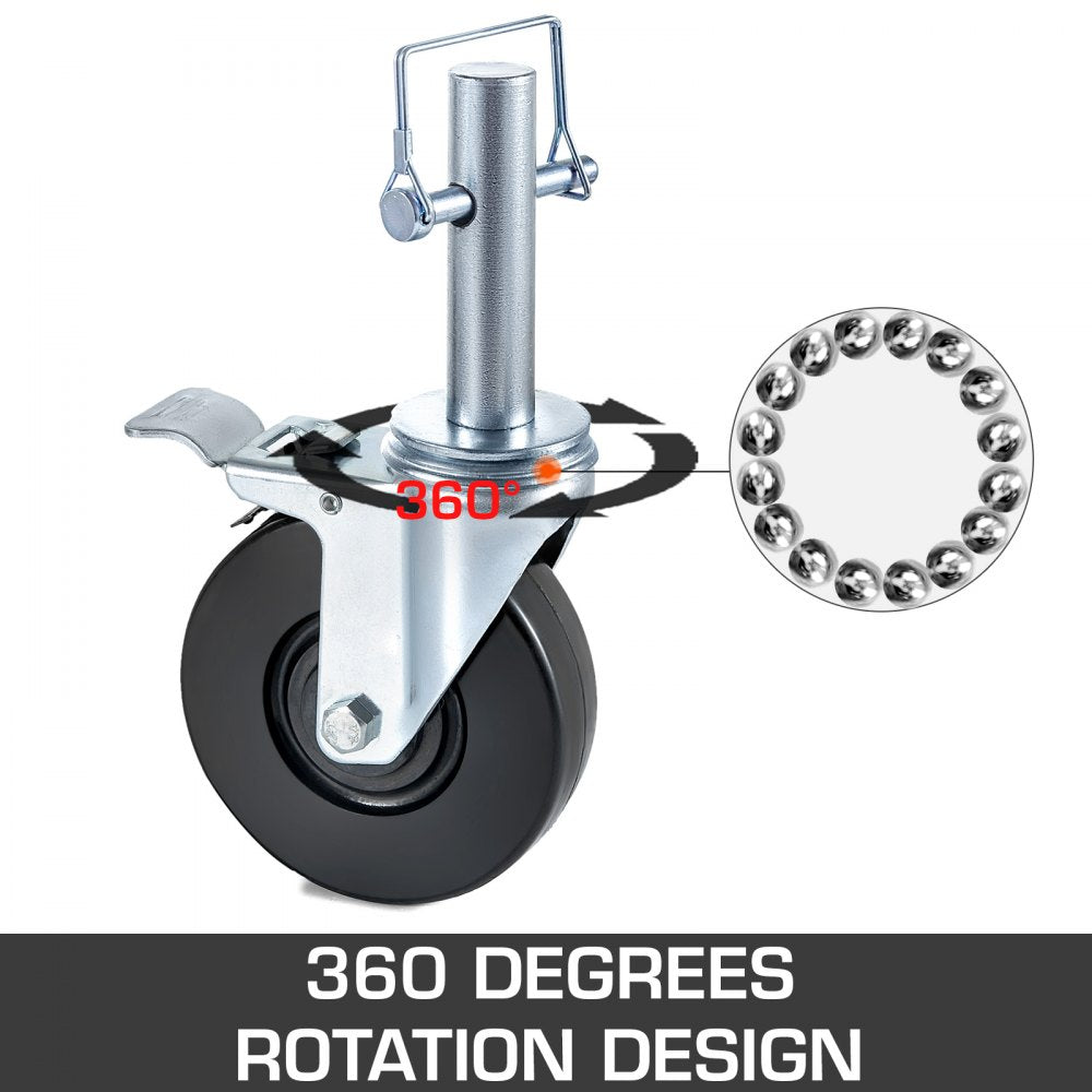 010374936492 - 5'' Heavy-Duty Rubber Scaffolding Wheels with Locking Casters