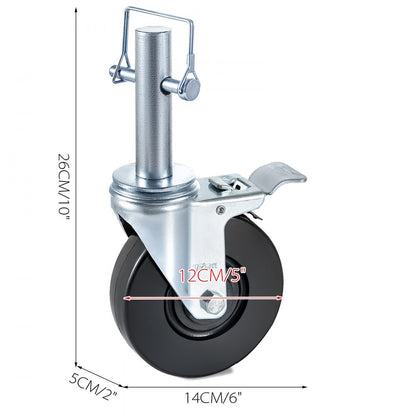 010374936492 - 5'' Heavy-Duty Rubber Scaffolding Wheels with Locking Casters