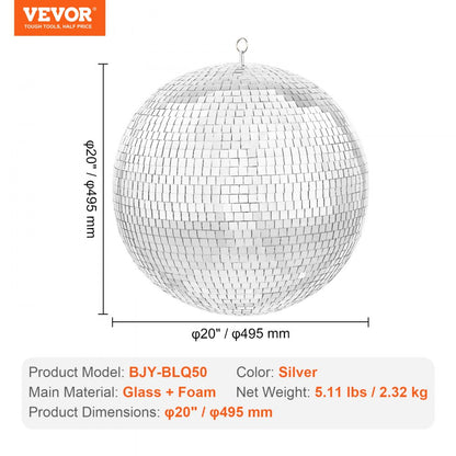 BJY-BLQ50 - 20" Silver Mirror Disco Ball for Vibrant Light Shows