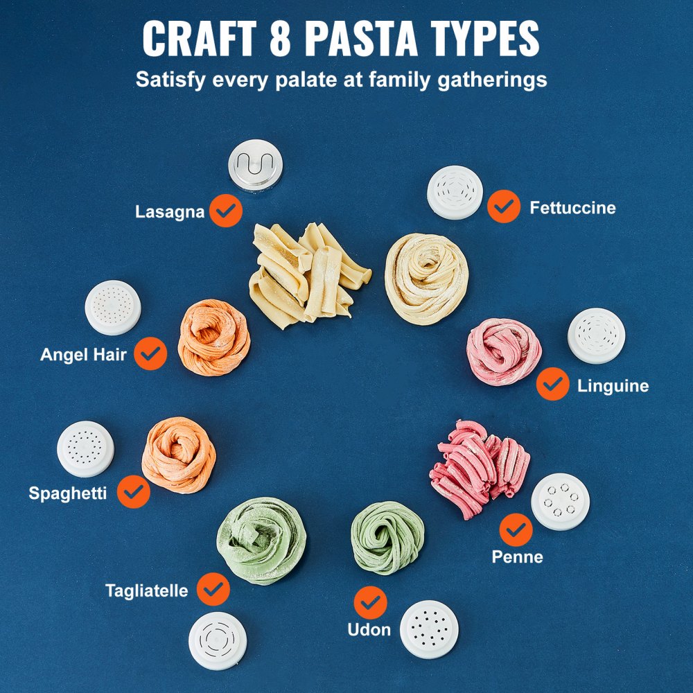 MT-2117 - 150W VEVOR Pasta Maker with 8 Shapes and 500g Capacity