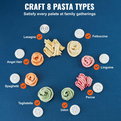 MT-2117 - 150W VEVOR Pasta Maker with 8 Shapes and 500g Capacity