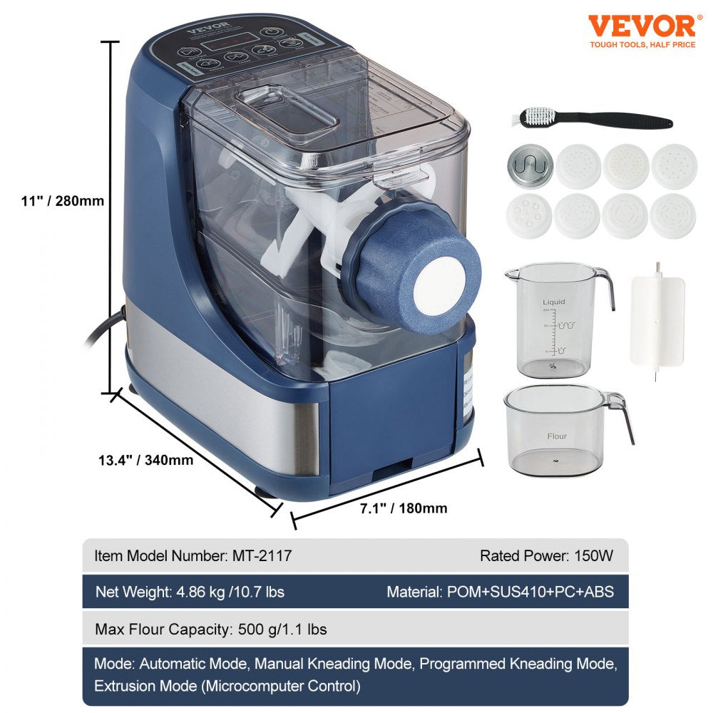 MT-2117 - 150W VEVOR Pasta Maker with 8 Shapes and 500g Capacity