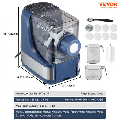 MT-2117 - 150W VEVOR Pasta Maker with 8 Shapes and 500g Capacity