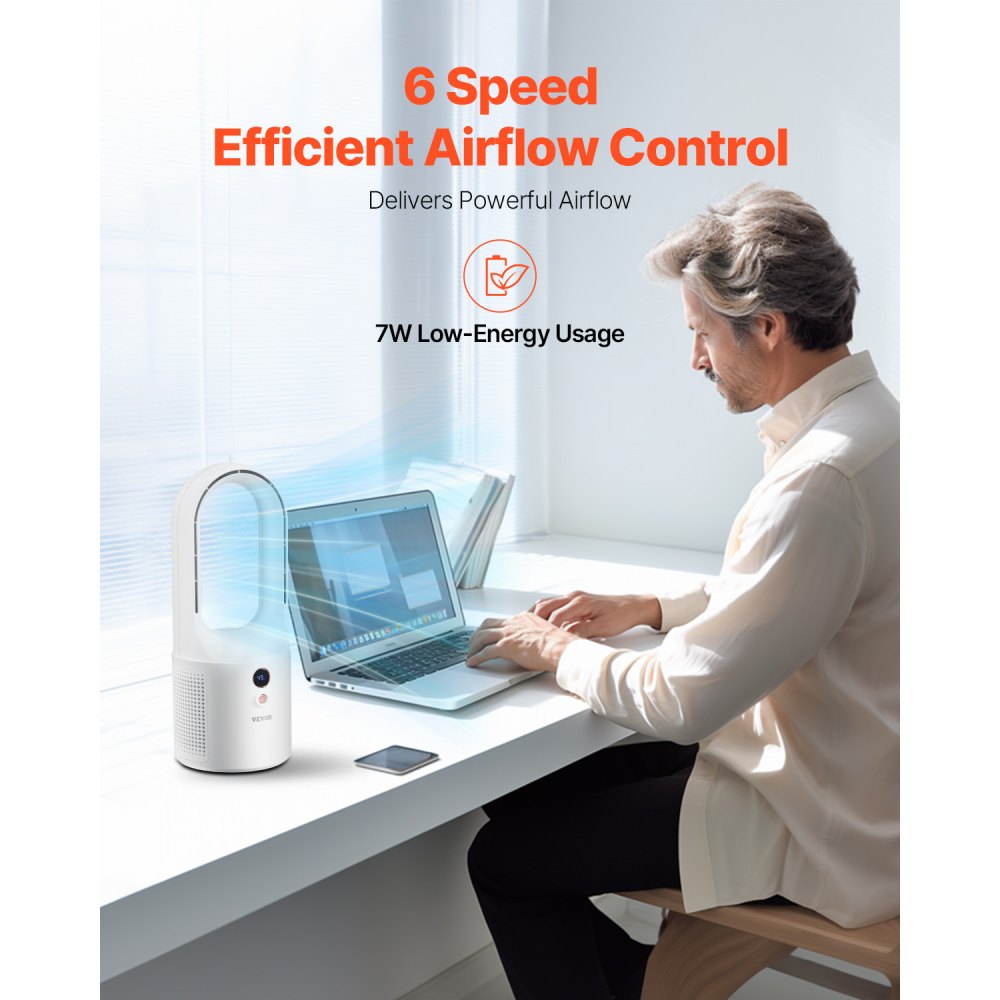 X25 - Lightweight Bladeless Fan with 6 Speeds & 12.99" Compact Design