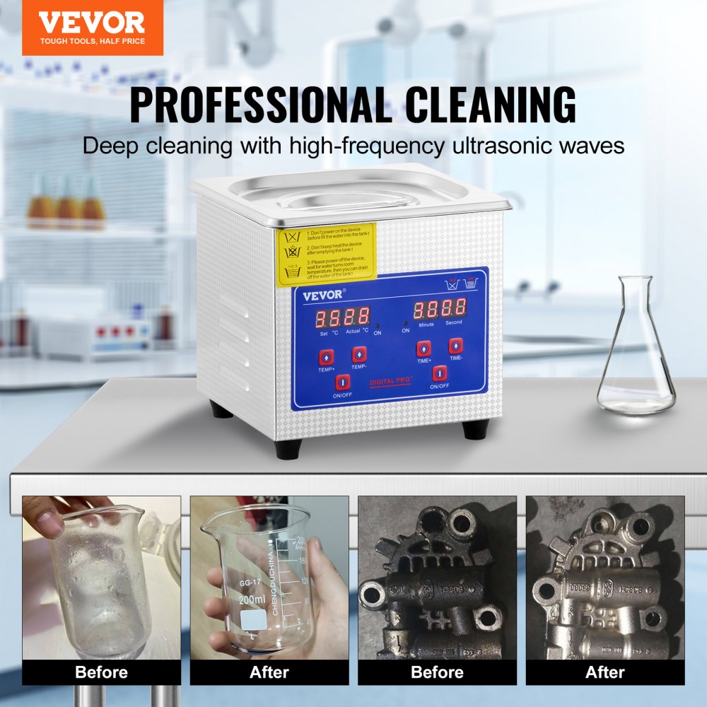 010676751588 - Powerful 1.3L VEVOR Ultrasonic Cleaner for Effortless Cleaning
