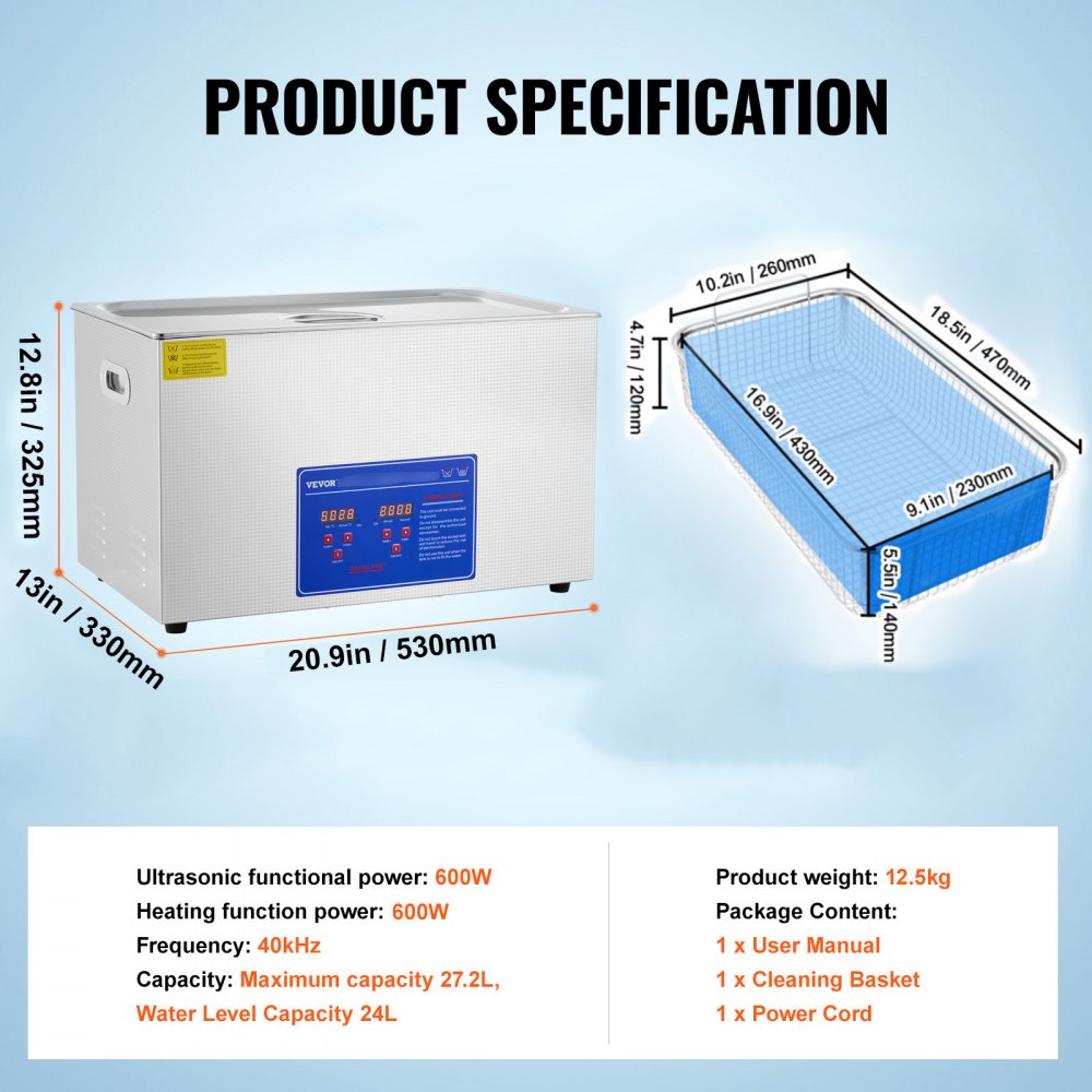 010353125527 - 30L VEVOR Ultrasonic Cleaner for Effective Dirt Removal