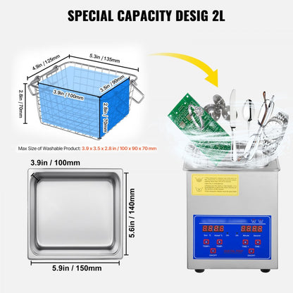 010236082722 - 2L 304 Stainless Steel Ultrasonic Cleaner for Jewelry & Tools